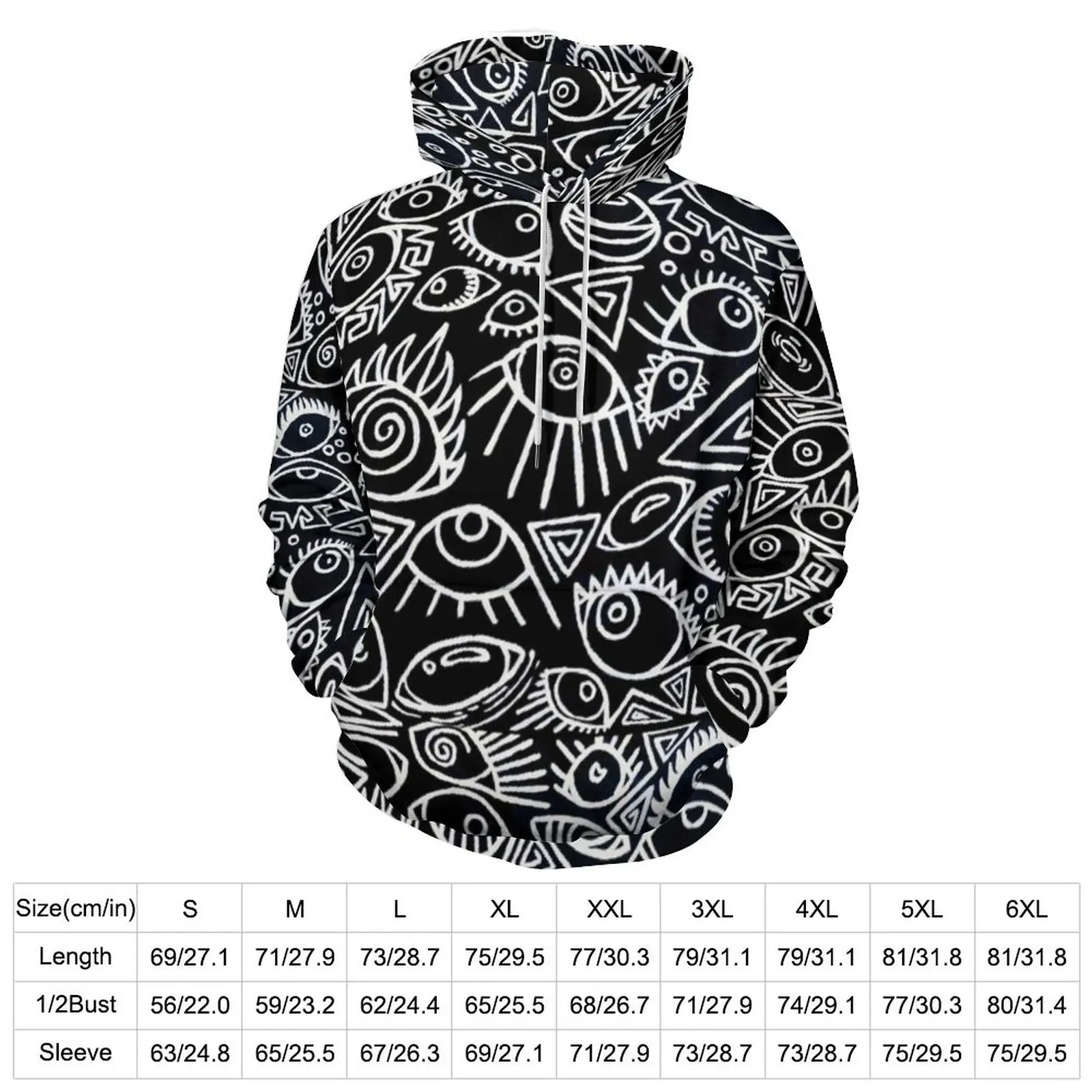 Black And White Eyes Casual Hoodies Unisex Busy Vision Geometric Cool Design Sweatshirts Autumn Street Fashion Oversize Hoodie