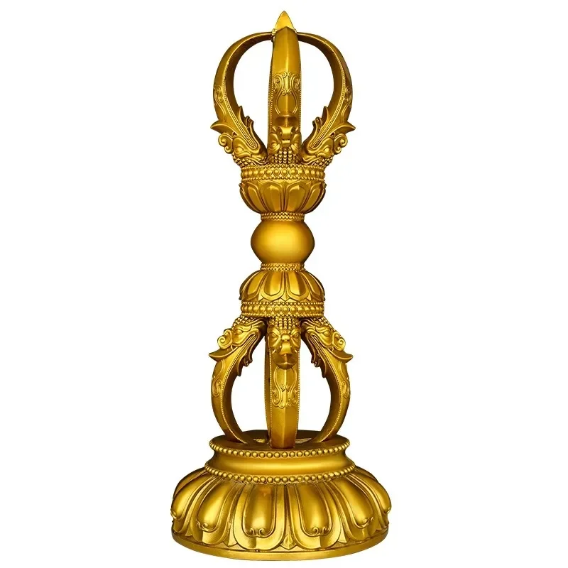 Estatua Vajra Dorje de latón puro con Base, cetro de ritual tibetano auténtico de cinco radios, implementos budistas de Dharma, decoración del hogar