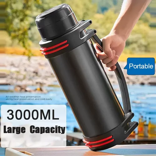 Imagen 2 del producto Contenedor isotérmico para bebidas calientes. Ideal para deportes al aire libre. Taza de viaje de vacío de acero inoxidable para mantener el agua caliente durante el senderismo, camping y actividades al aire libre