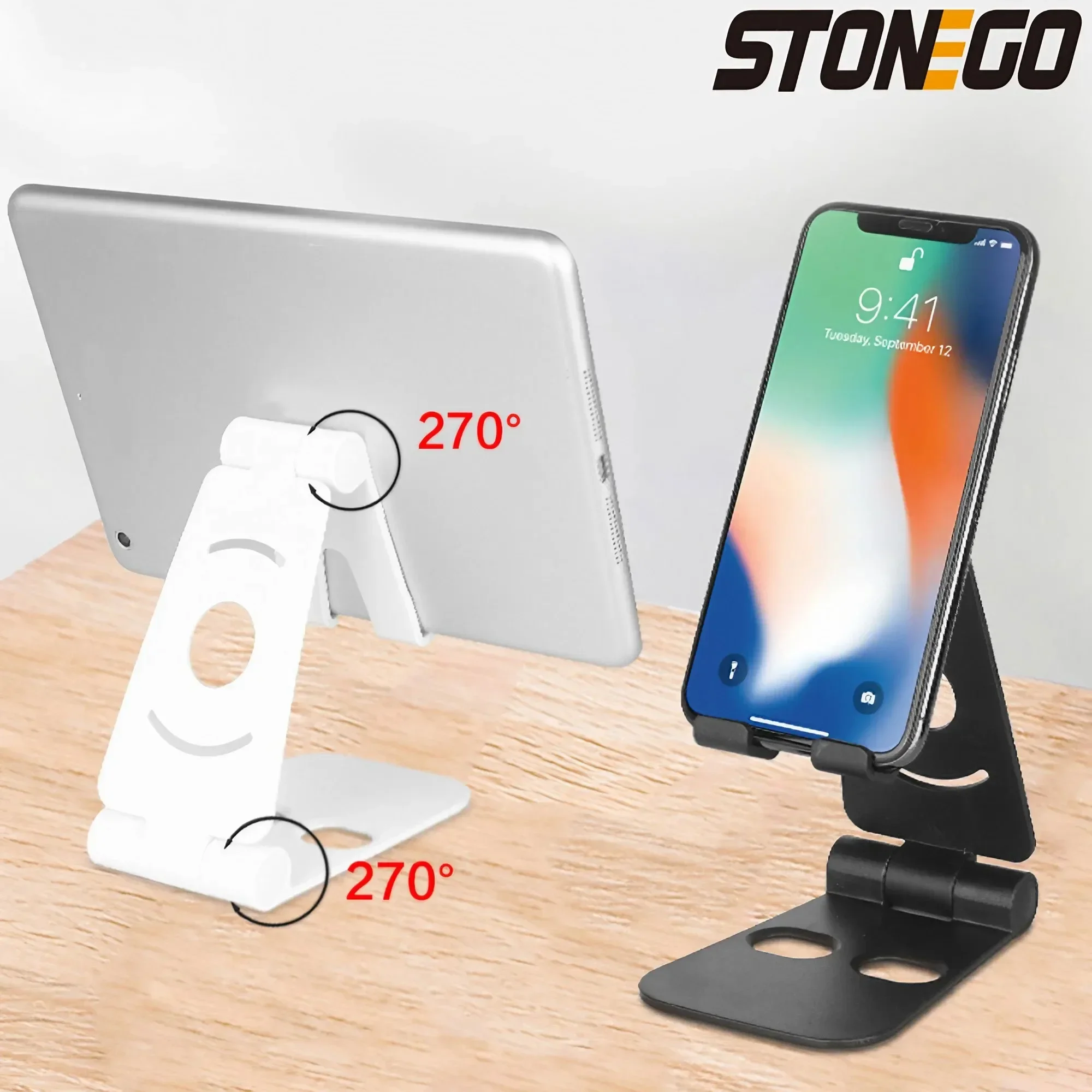 STONEGO 270° Desktop Mobile Phone Stand, Double Folding Portable Stand, Simple Storage and Display, Lazy Tablet Stand