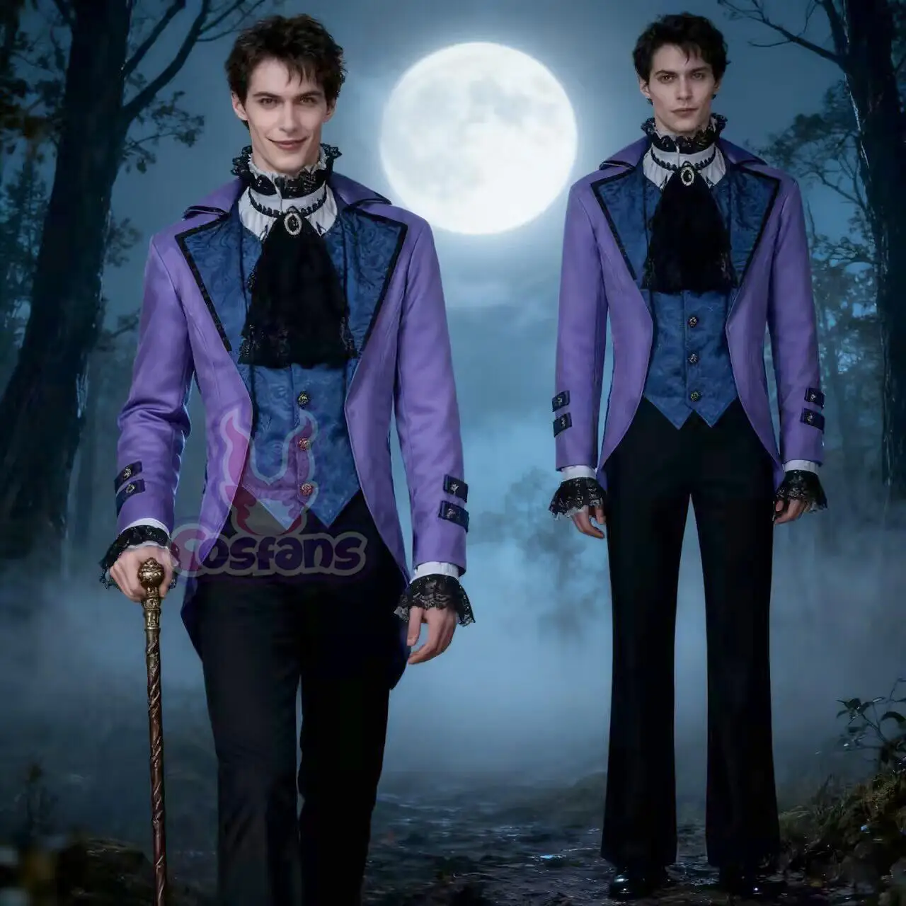 

Medieval Retro Men Clothing Medium Length Punk Style Black Purple Colors Steampunk Gothic Long Sleeve Button Retro Party Jacket