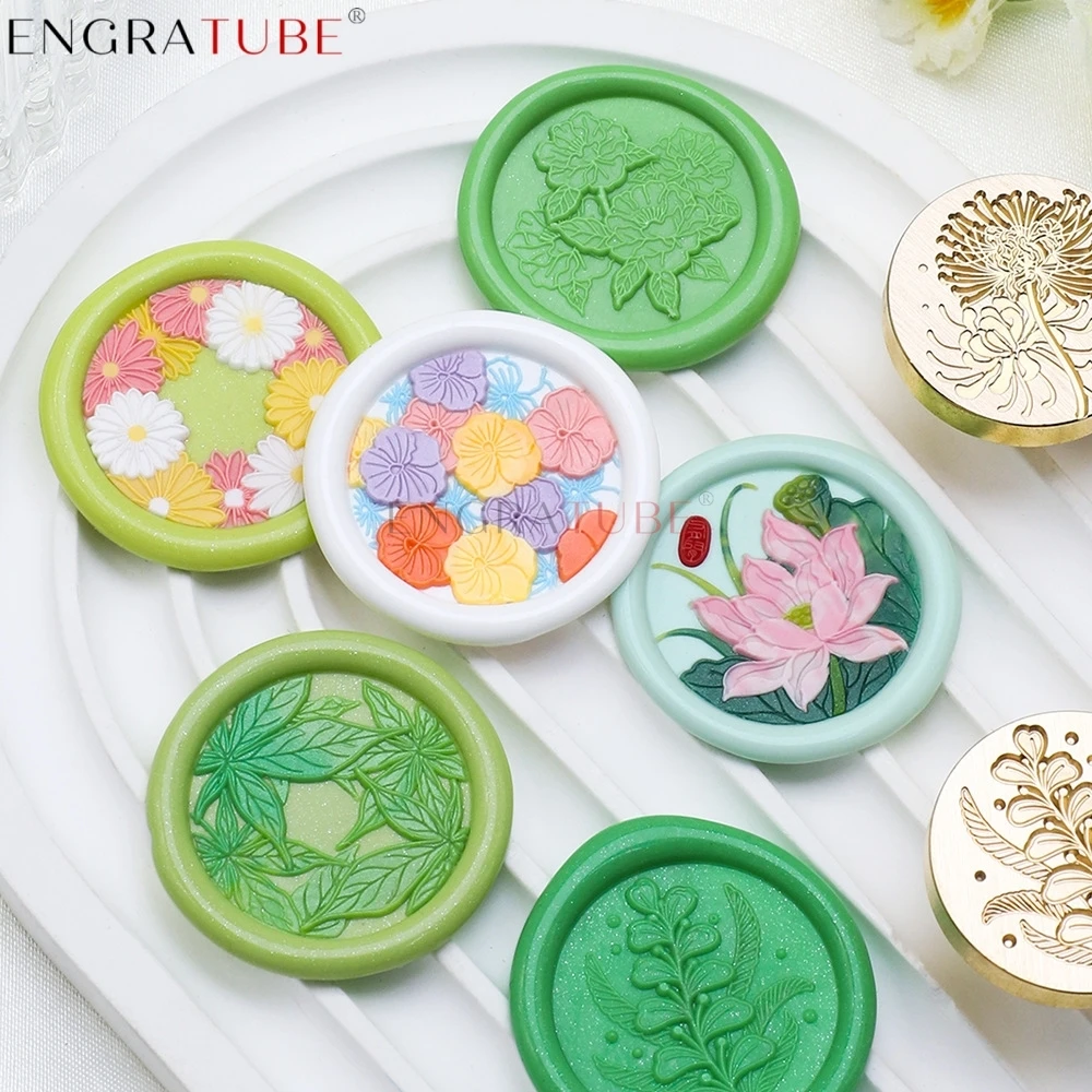 Multilayer Flower Wax Seal Stamp Vintage Brass Head Wooden Handle Palm Maple Daisy Wedding Invitations Envelope Invitation Card