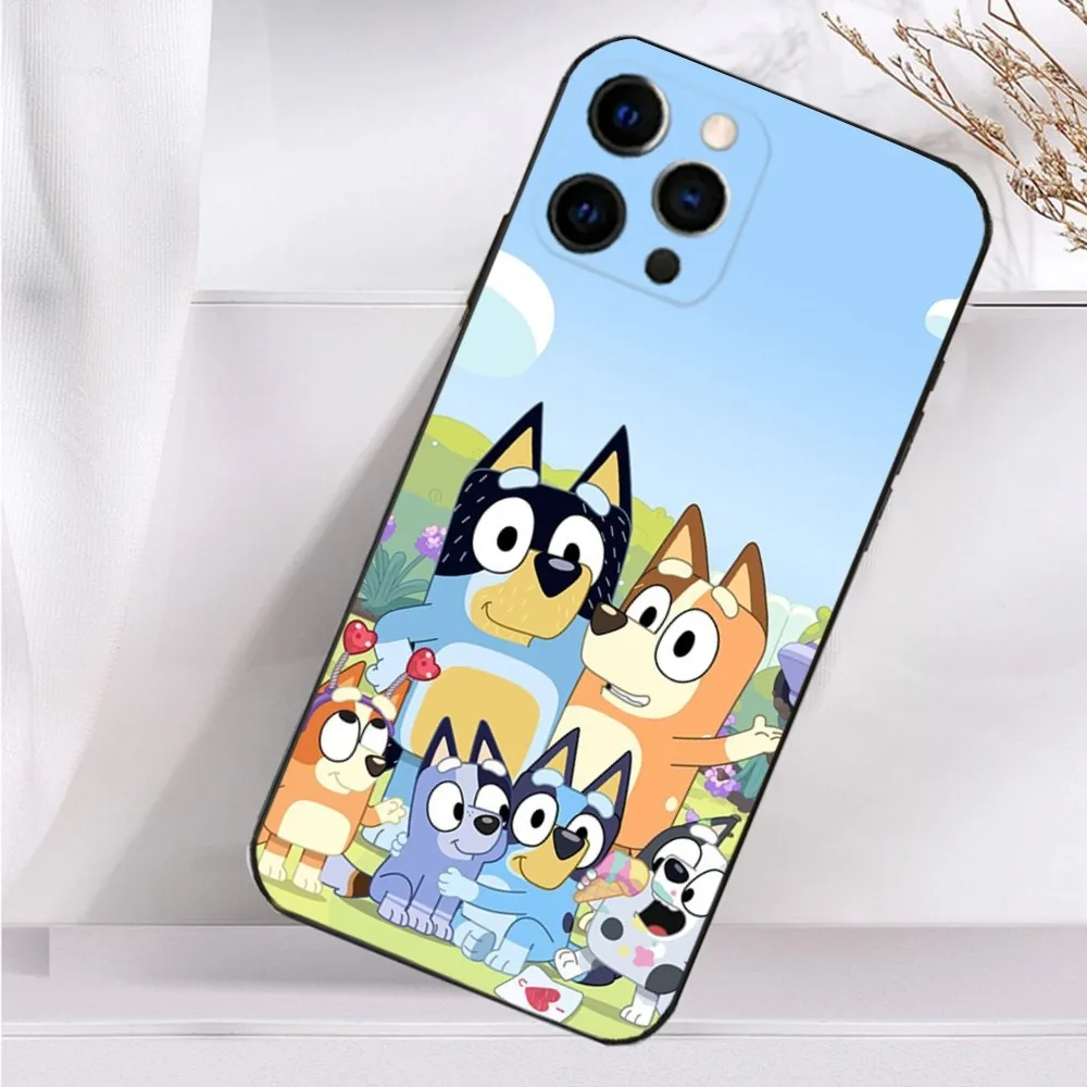 Cute B-Bluey-s D-Dog Cartoon Phone Case For iPhone 16,15,14,13,12,11 Plus,Pro Max,XS,X,XR,SE,Mini,8,7 Soft Silicone Black Cover