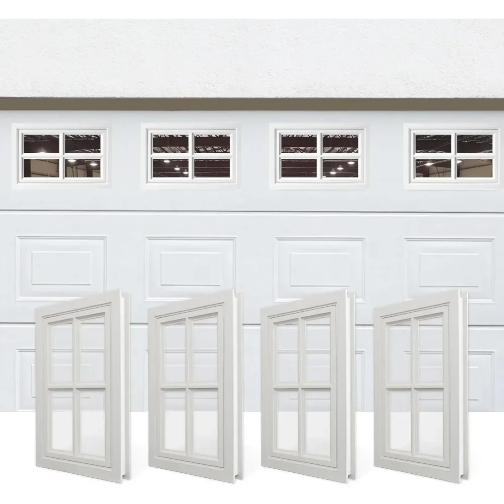 

4 pcs garage door windows, replacement vinyl windows inserts kit with uv resistant resin glass for exterior garage doors (cross