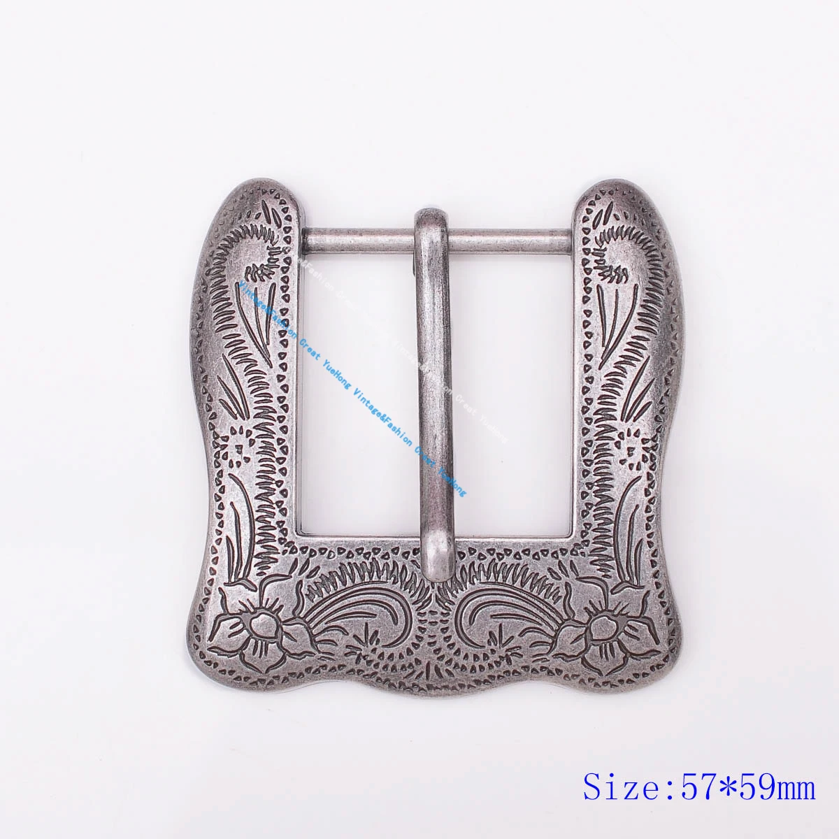 Western Cowgirl Flower Carved Antique Prong Pin Buckle Replacement Fit 30mm Belt 59X57MM