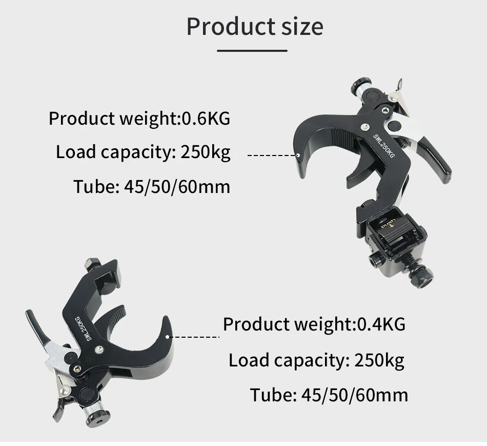 10pcs 45-60MM 250KG Stage Lighting Moving Head Clamps with Quick Lock and Quick Unlock Professional Metal Lamp Hook