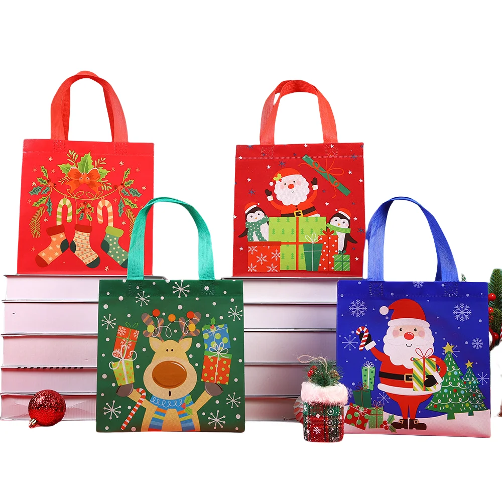 LPZHI Bolsas navideñas no tejidas, bolsas reutilizables para regalos navideños con asas para recuerdos de fiesta, embalaje de compras de dulces a granel