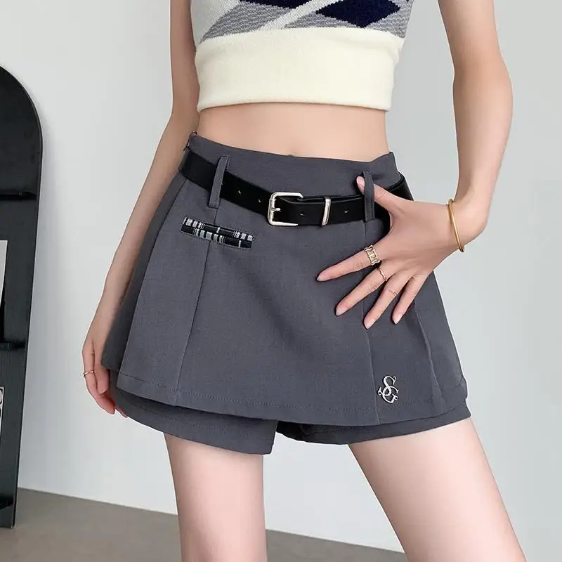 Suit Pants And Skirts Pleated High-End Gray Women'S Summer New Design High-Waisted A-Line Casual Hot Girl Mini Shorts Skirt