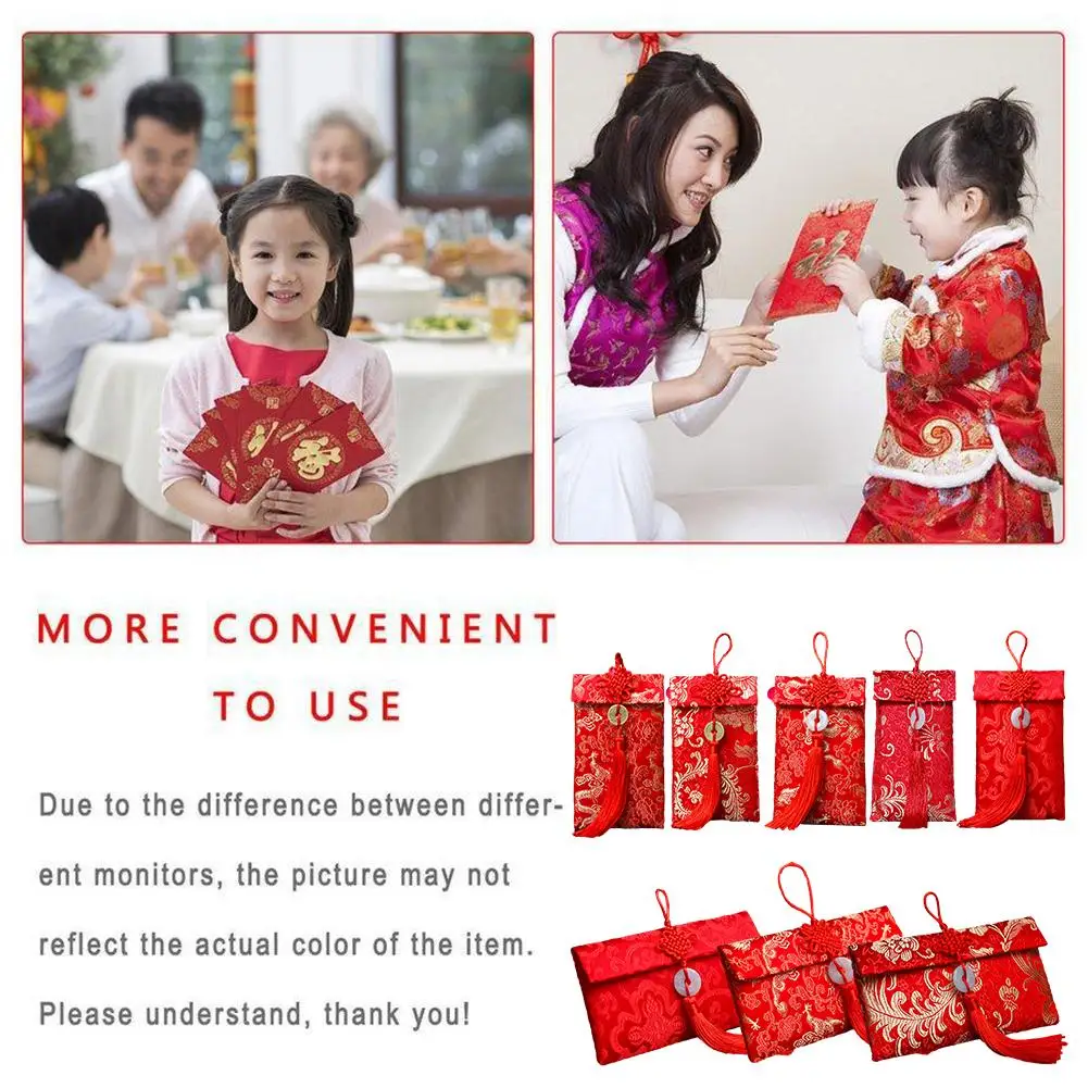 Fabric Red Envelope 2024 Happy New Year Lucky Money Envelope Bag Relatives Surafce Silk Red Visiting Chinese Soft Faux A4s4