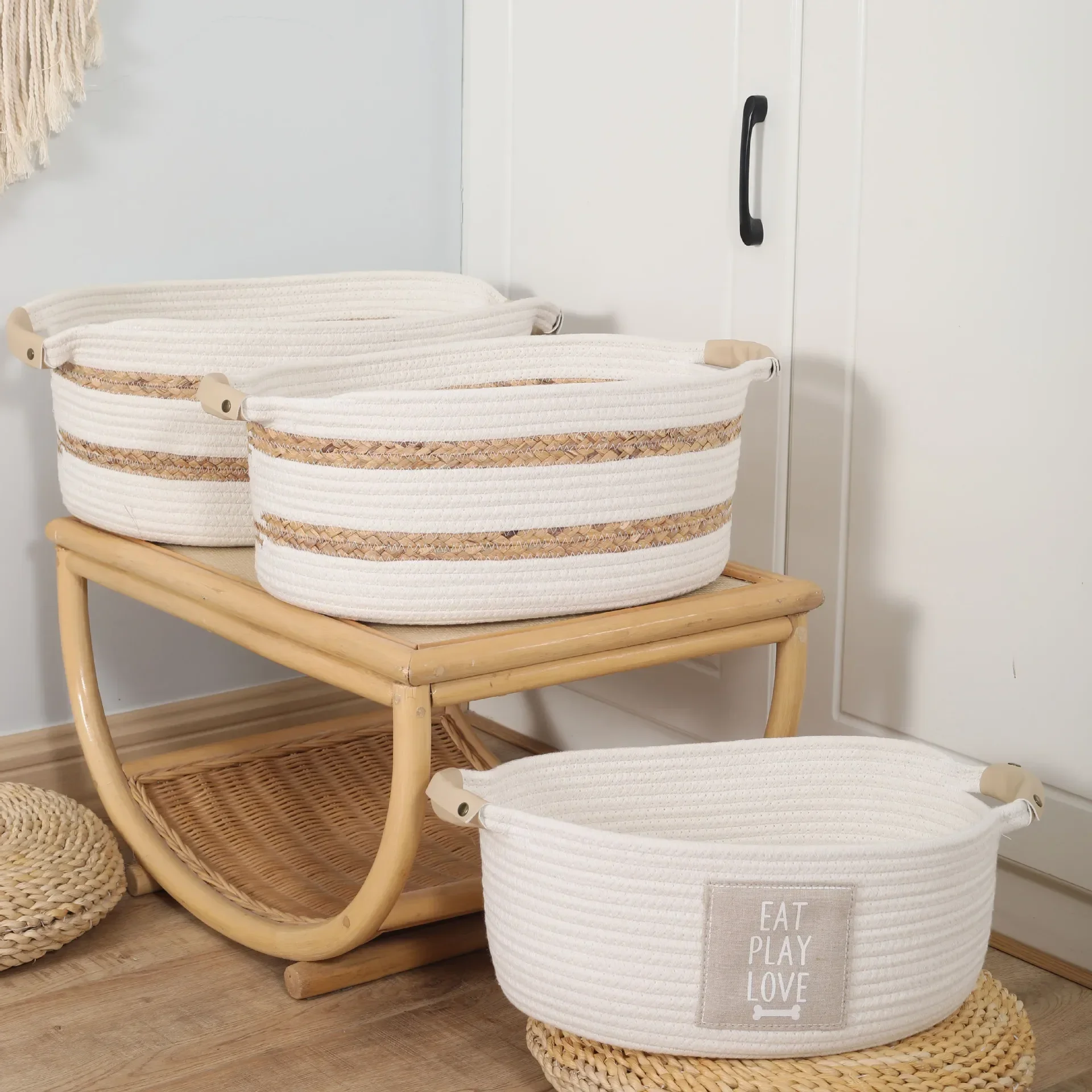 Hand-woven Cotton Rope Basket Household Toy Dirty Clothes Storage Basket Woven Storage Folding Dirty Clothes Basket