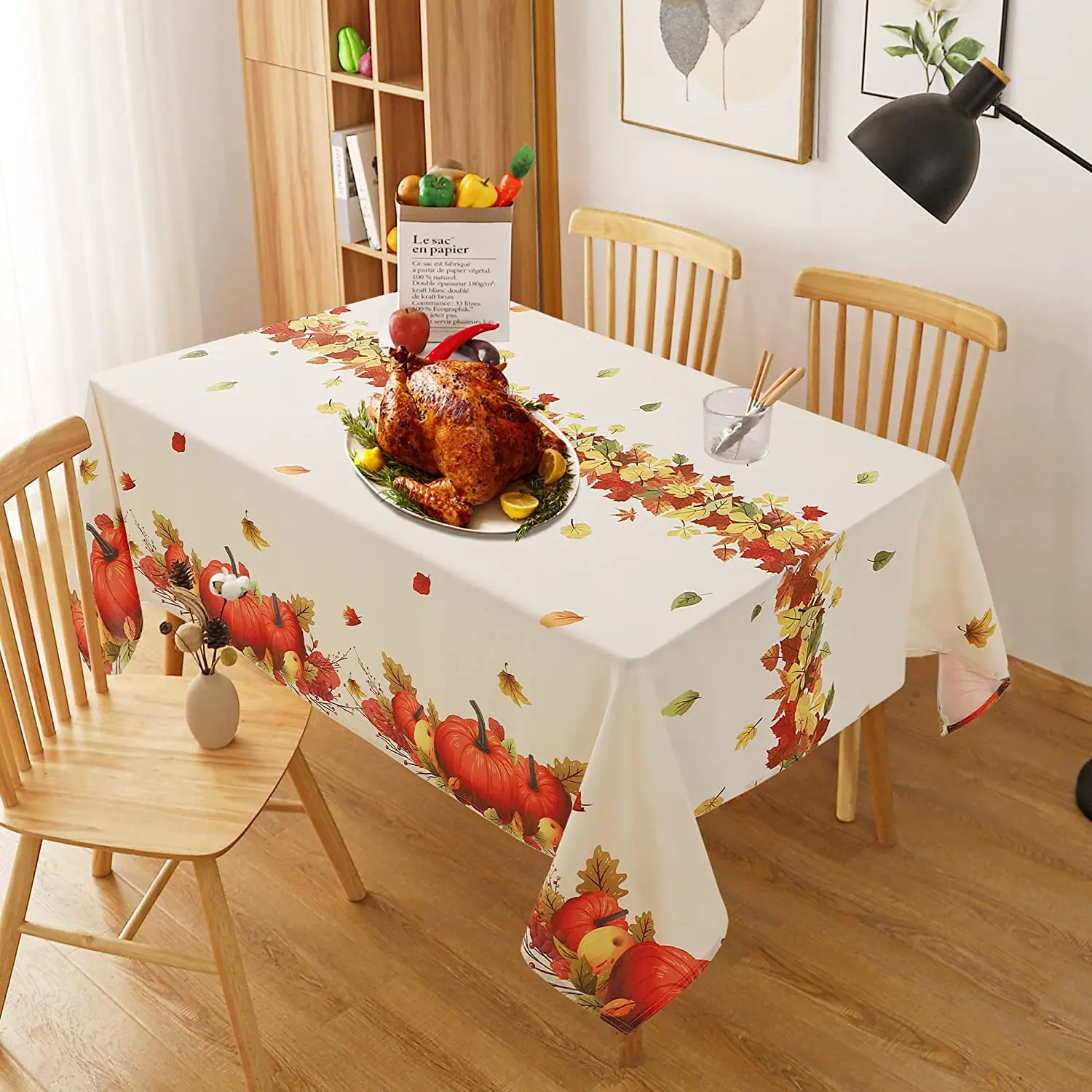 

Thanksgiving Pumpkin Maple Leaf Rectangle Tablecloth Holiday Party Decoration Reusable Waterproof Tablecloth Holiday Party Decor