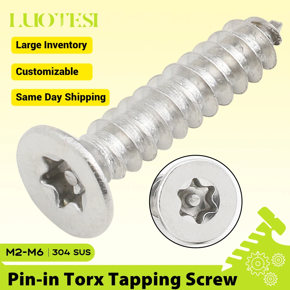 Six Lobe Torx Flat Countersunk Head with Pin Security Self-Tapping Wood Screw 304 Stainless Steel M2 M2.3 M2.6 M3 M4 M5 M6