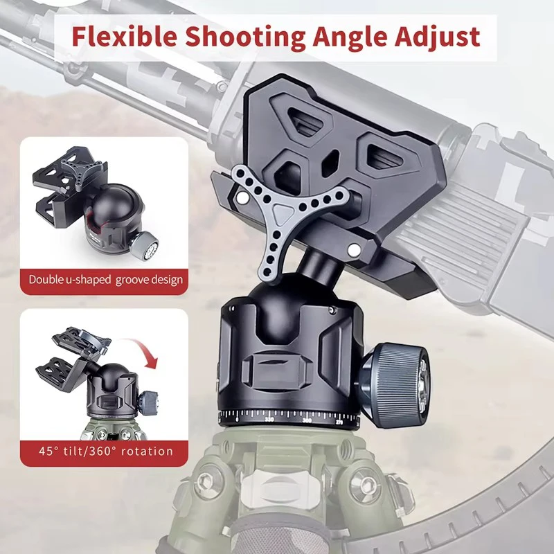 High Strength Aluminum Alloy 35KG Load-bearing Tripod Head, Suitable for Hunting and Shooting, Can Rotate 360 Degrees