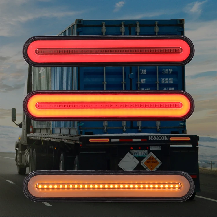 2PCS Waterproof LED Trailer Truck Brake Light 3 in1 Neon Halo Ring Tail Brake Stop Turn Light Sequential Flowing Signal Light