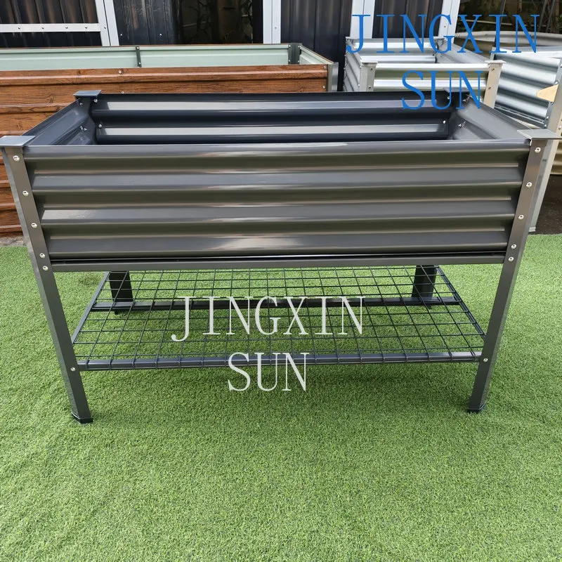Elevated 120x60x80cm galvanized sheet planting box with layered mesh rectangular outdoor vegetable and flower planting bed