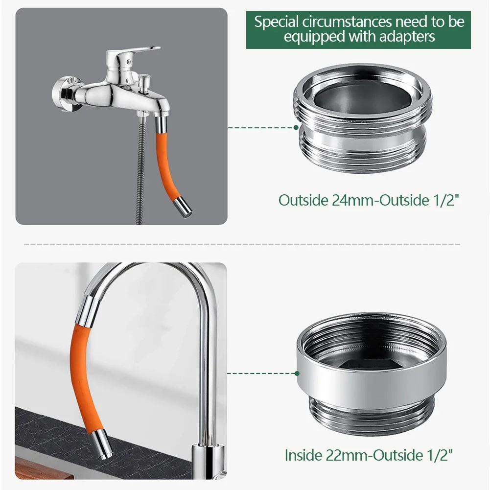 Faucet Extension Extender Silicone Tube Connector Kitchen Bathroom Tap Part 22mm-1/2, 24mm-1/2, 4 Points Universal Interface
