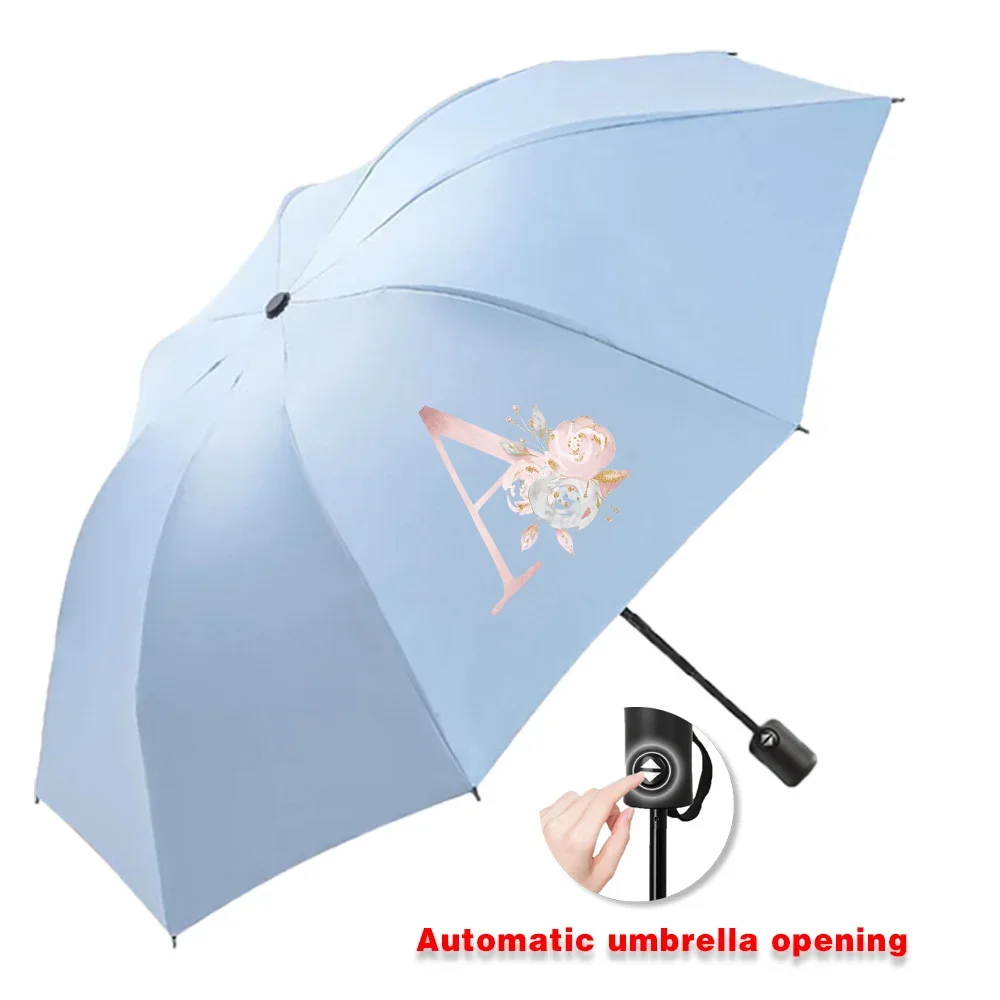 Sun Rain Umbrellas Collapsible Fully Automatic Protection Increased Thickness Windproof Compact Travel Essentials Pink flower