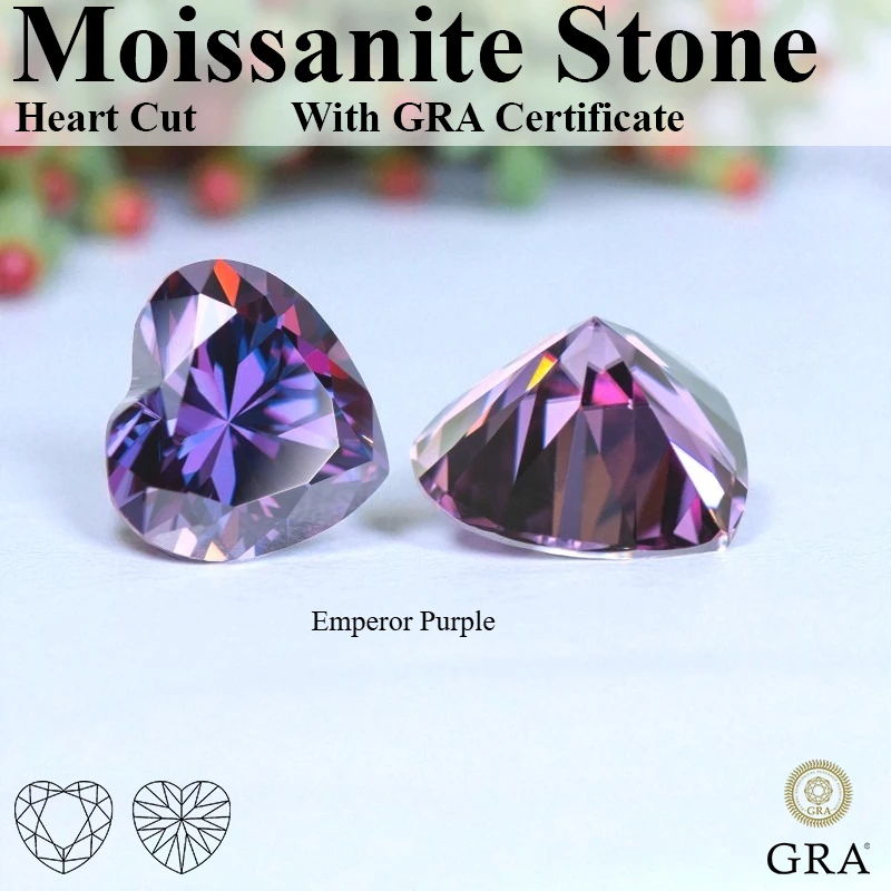 

Moissanite Stone Heart Cut Emperor Purple VVS1 Clarity Loose Gemstone Beads with Certificate For Advanced Jewelry Making