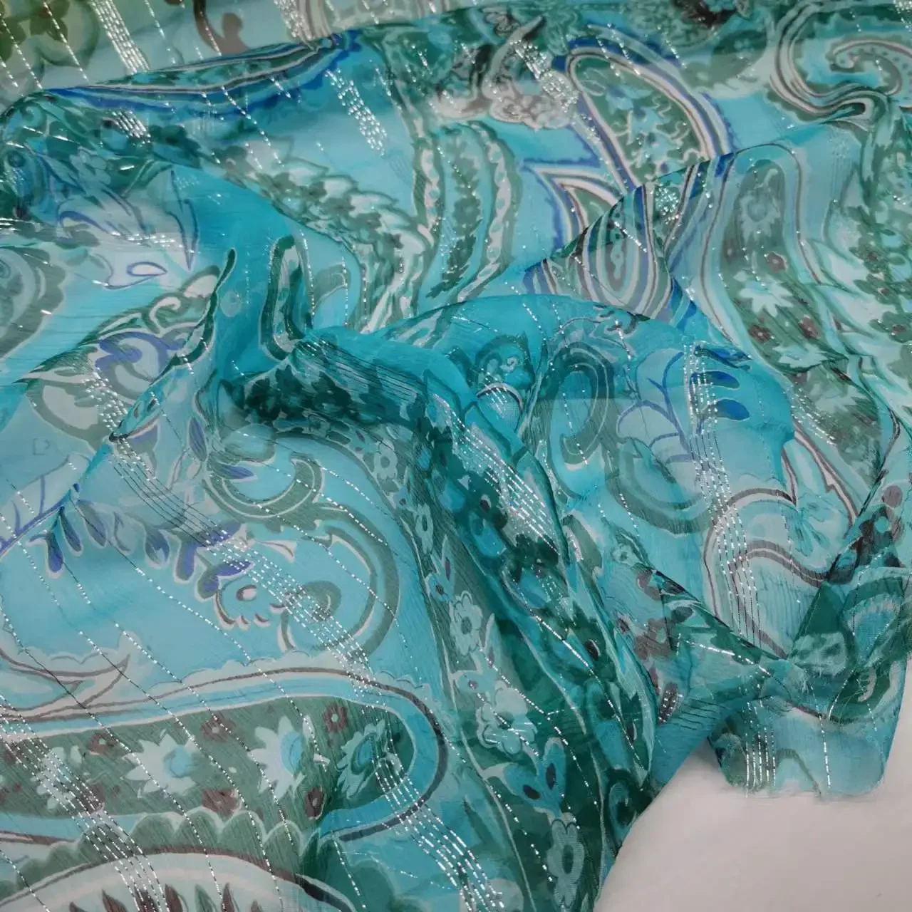 

Metal Silk Fabric Mulberry Silk Lurex Brocade 138cm Width Soft Chiffon for Dress Scarf Material