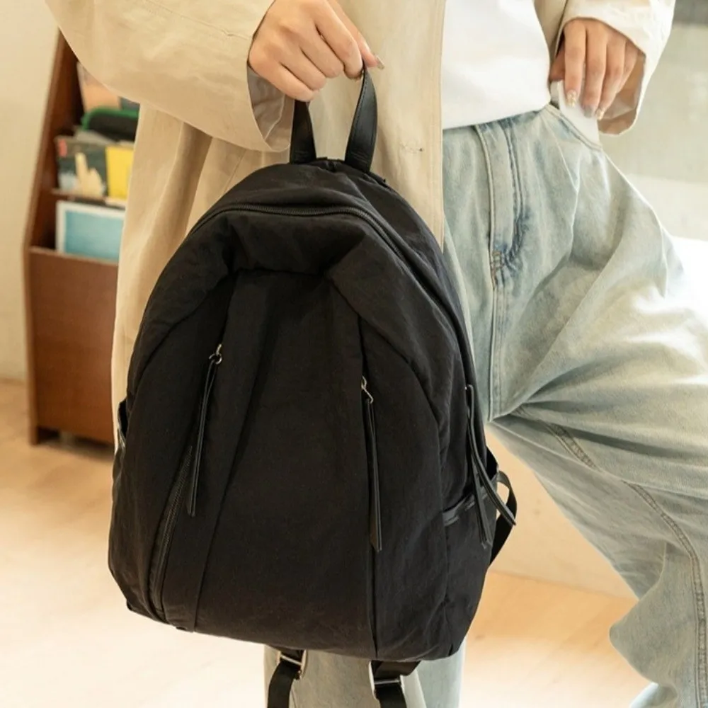 Simple Solid Color Travel Backpack Multi-pocket Versatile Nylon Backpack Korean Style Lightweight Student Schoolbag Boys