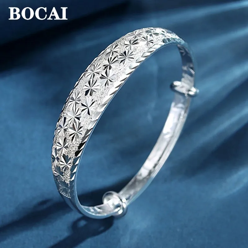 BOCAI New Real S999 Silver Fashion Jewelry Accessory Frosted Wide Face Exquisite Starry Bracelet for Women Mother's Day Gift