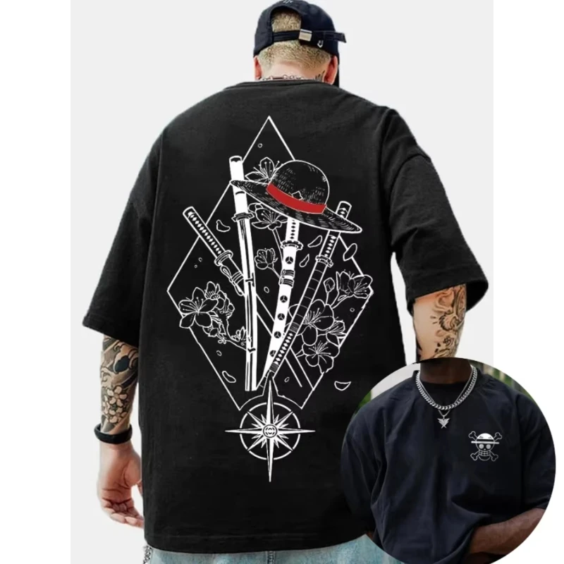 

2026 One Piece Luffy Printed Cotton Short-sleeved American Loose Men's and Women's Summer Breathable Sports Round-neck T-shirt