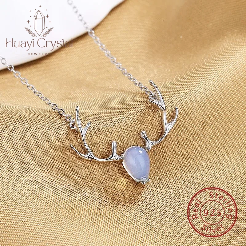 

Yulu Has You 925 Sterling Silver Accessible Luxuryfashion Antler Necklace Elegantcasual Moonstone Pendant