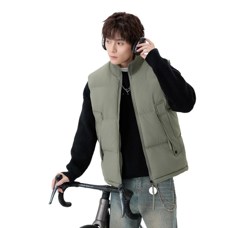 

Men's Winter Autumn Thiened Down Cotton Vest New Sle Stand Collar Outerwear Trendy Youth Korean Style Casual and Versatile Coats