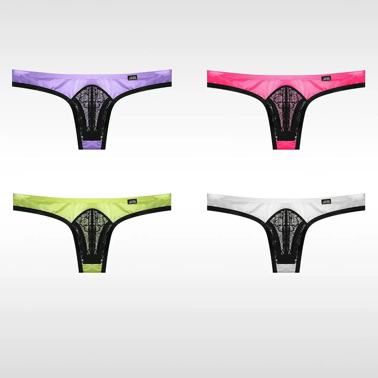 Hot Colorful LaceUnderwear men's thongs fully transparent T-pants ultra-thin ice silk men's fun low waisted slim fitting T-pants