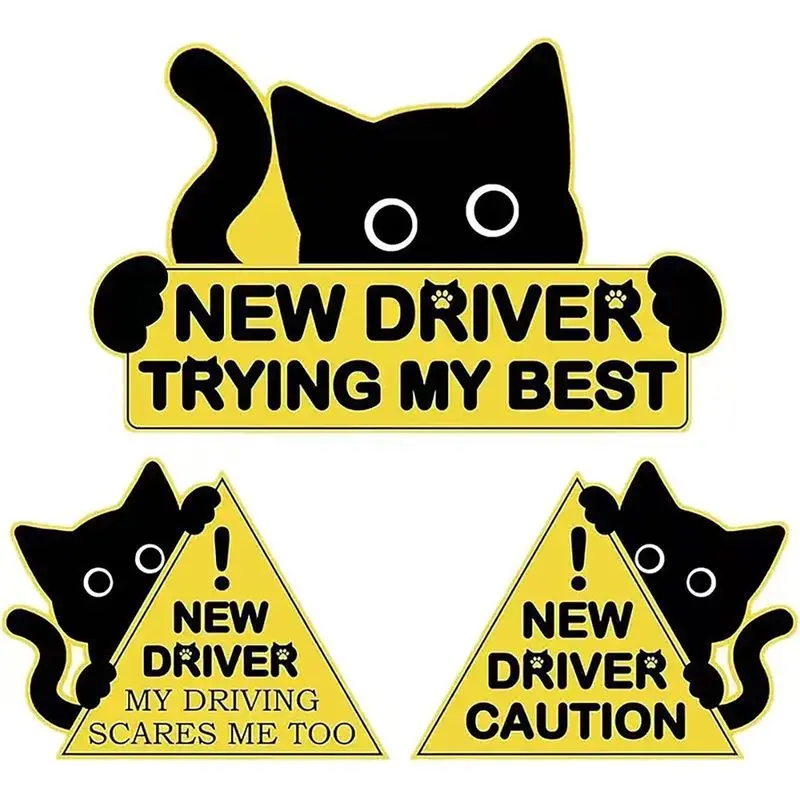 3Pcs New Driver Car Magnet Sticker Set, Funny Cute Design, Caution Warning Signs Student Drivers,Safety Warning Signs