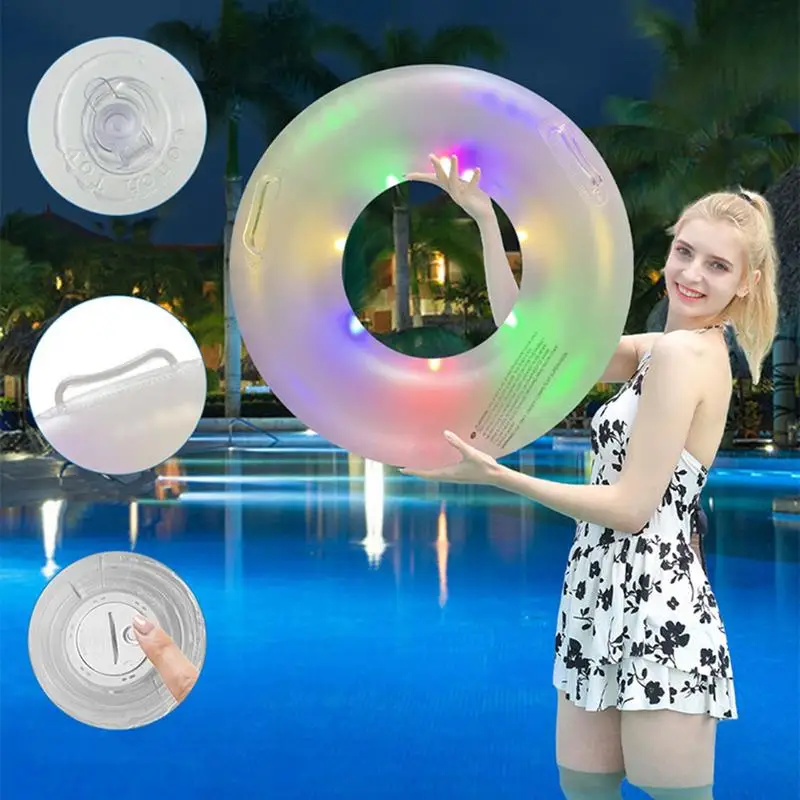 Led piscina flutua divertido tubo de piscina inflável em forma redonda explodir tubo de natação com alça transparente anéis de natação festa na piscina