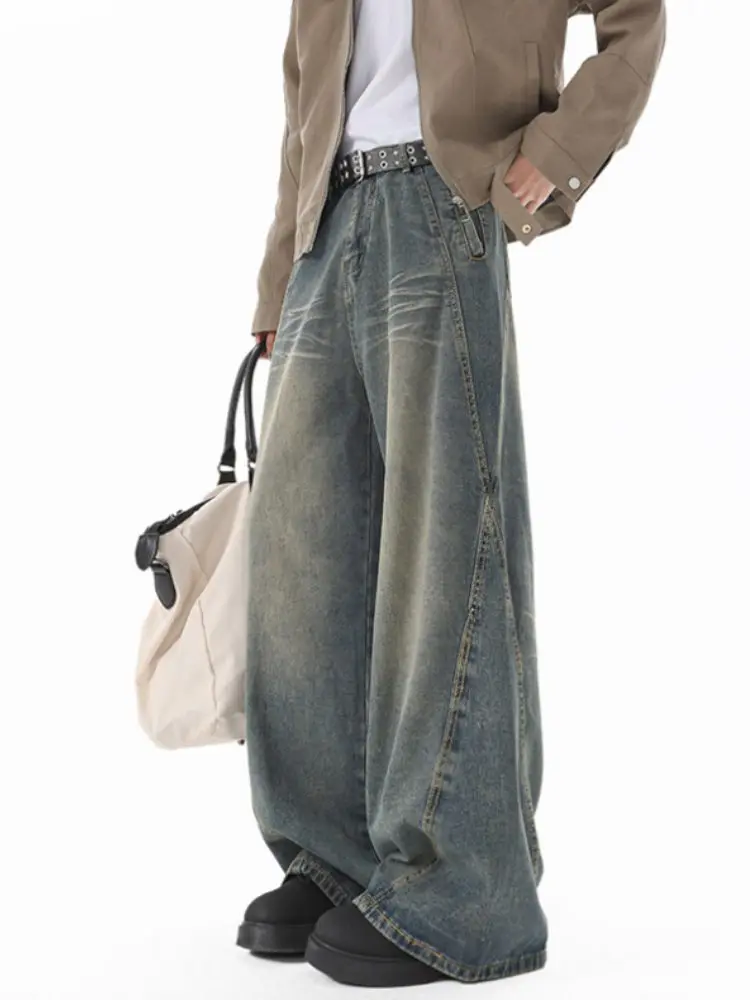 

Loose Straight Leg Men's Jeans Flared Wide Leg Pants High Street Vibe Long Drapey Cotton Polyester Blend Youthful Faion