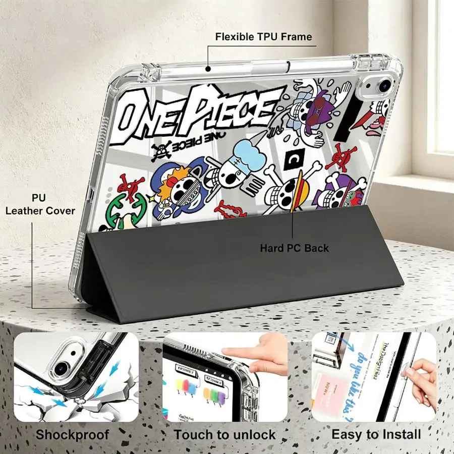 With Pen Slot Cover Tablet Case For iPad 12th Air 8 M2 M3 3 9th 11th 10th Gen Pro 13 2025 2026 Mini 7 6 5 One Piece Cartoon Logo