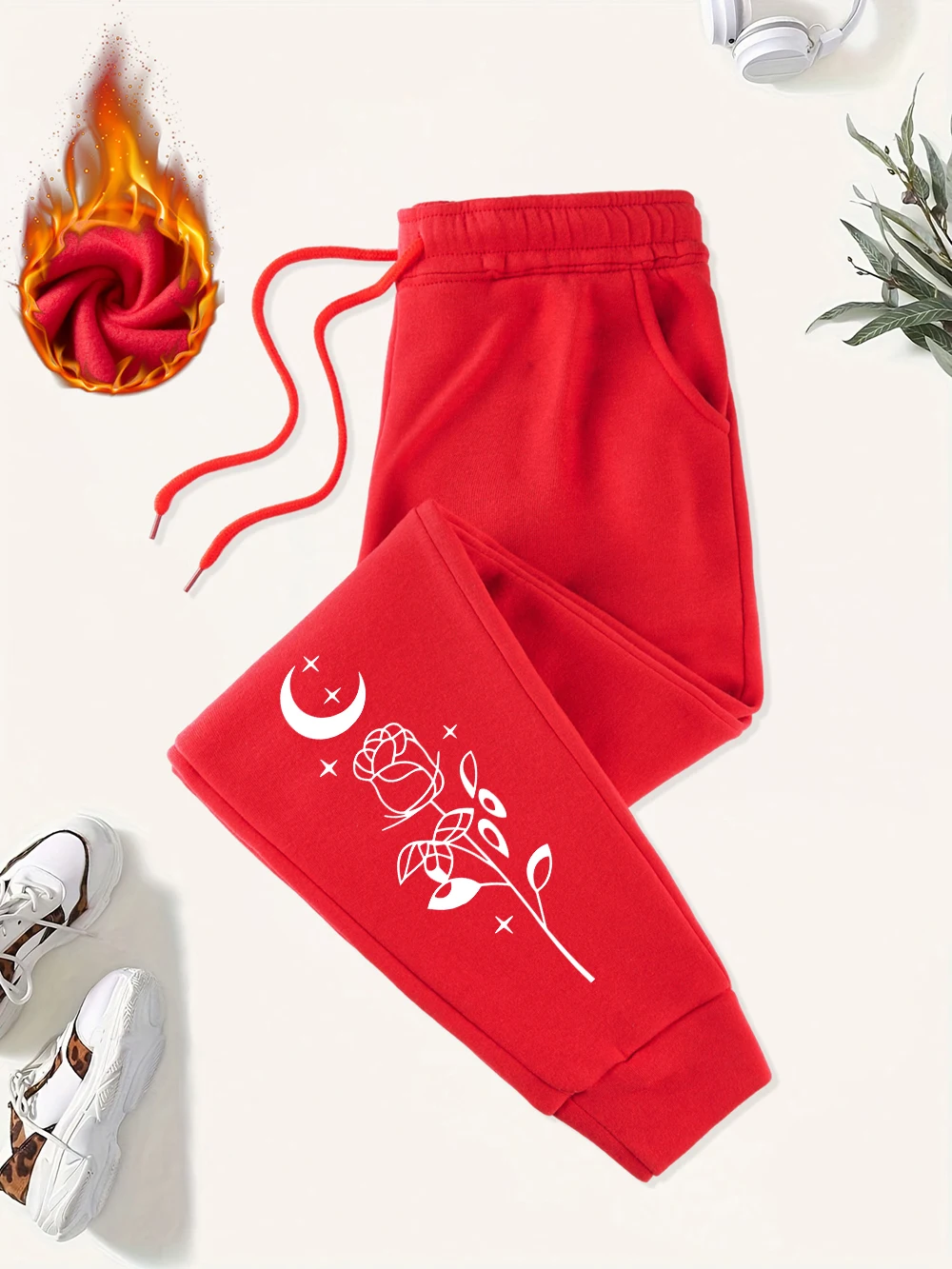 The Rose At Night Prints Sweatpants Womens Casual Trousers All-Match Elastic Waist Pocket Jogger Pants Autumn Womans Streetwear