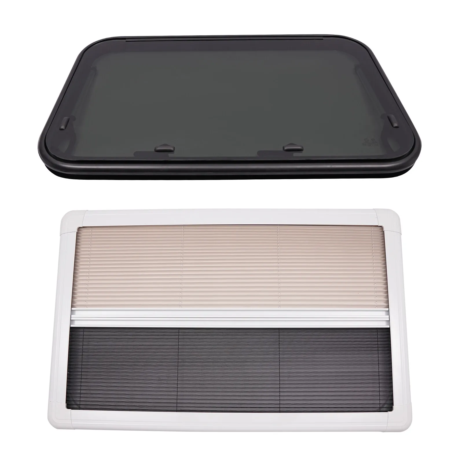 نافذة دفع RV مقاس 90 × 55 سم مع شاشة من الزجاج المقسى ومقبض قابل للقفل للتهوية والخصوصية لتحويل شاحنة مقطورة التخييم #5