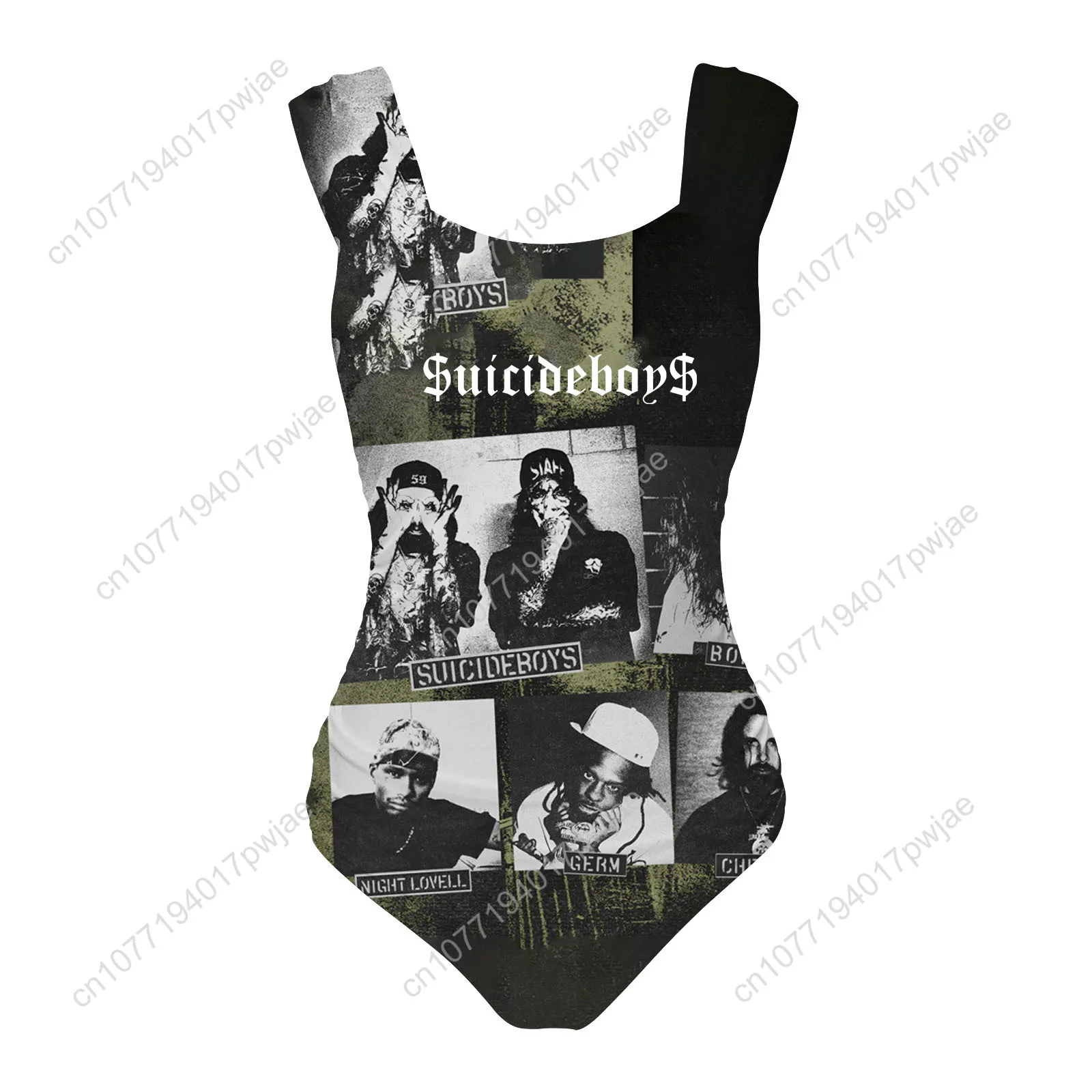 ชุดว่ายน้ำวันพีซแบบสายกว้างสำหรับผู้หญิง ลายฮิปฮอป Suicideboys ชุดว่ายน้ำเซ็กซี่สำหรับสระว่ายน้ำและชายหาด  ชุดบิกินี่แบบปรับแต่งได้