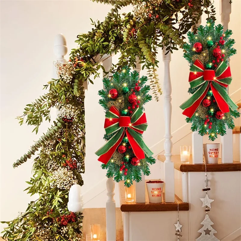 Christmas Decorations Stairway Swag Hanging Staircase Teardrop Garland Door Wreath for Holiday Window Home Outdoor Decoration