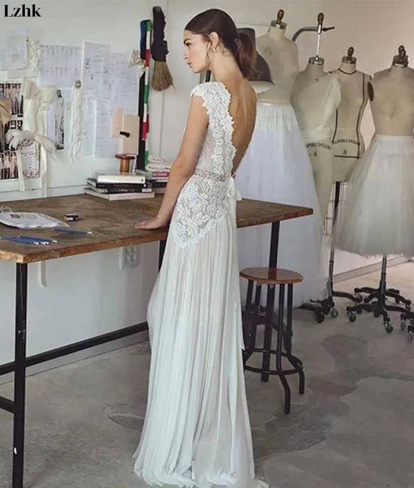 Temperamento personalizado chiffon a linha renda cristal vestido de noite de alta qualidade com decote em v sem mangas até o chão vestidos de festa