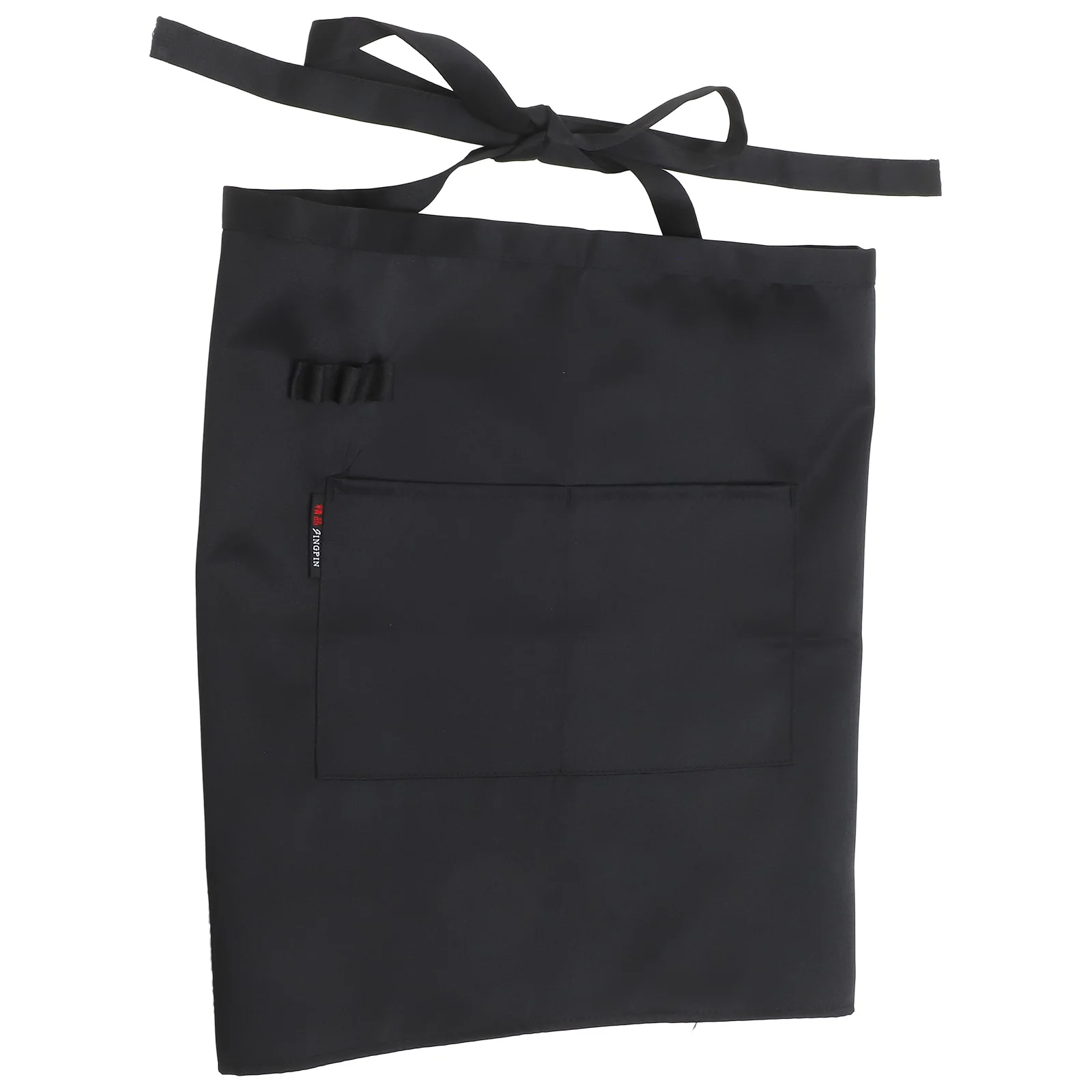

Black Short Apron for Women Men Kitchen Restaurant Waitress Server Waist Tie Pockets Reusable Polyamide Material