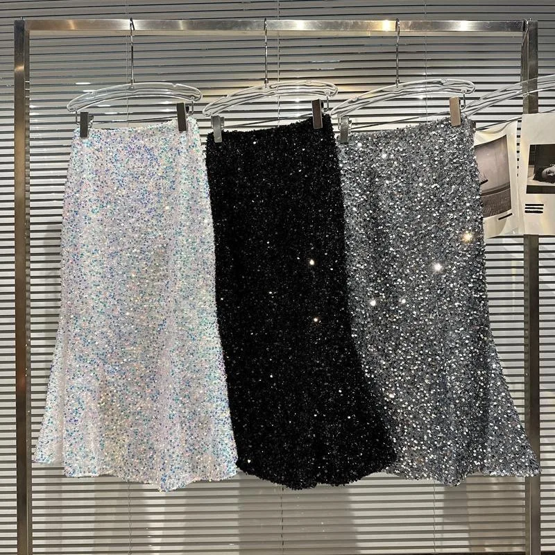 teenage girls long maxi skirt spring autumn Korean sequins mermaid skirt hip glitter streetwear kids clothes 3 to 16 years