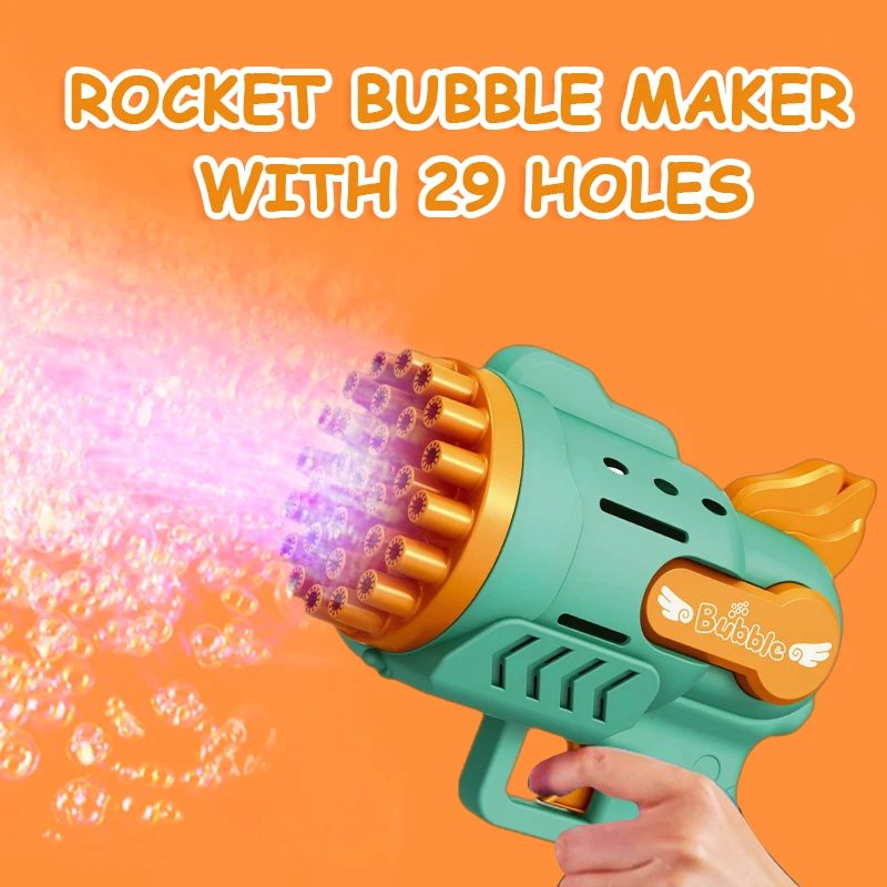 29 Holes Bubble Machine Electric Automatic Soap Rocket Bubbles Machine Portable Outdoor Party Toy Kids Gifts Birthday Gift