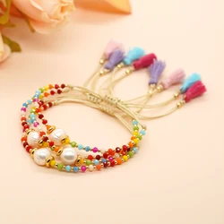 Go2boho Bohemian Crystal Bead Bracelet Pearl Beads Rainbow Gemstone For Women Handmade Adjustable Tassel Chain Fashion Jewelry