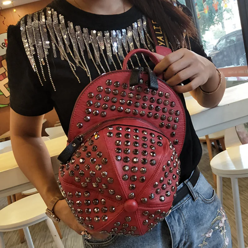 

2024 New European And American Personalized Fashion Rivet Hat Appearance Design Women's Bag Portable Multi Functional Backpack