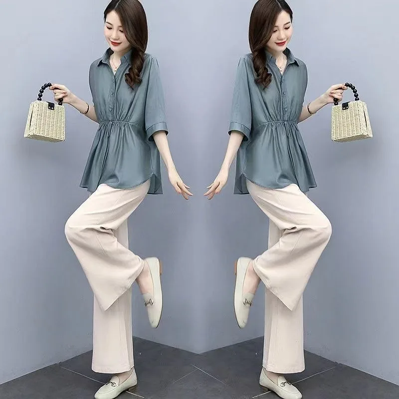 2025 ฤดูร้อนใหม่ผู้หญิง COZY หลวมผ้าฝ้ายลินินเสื้อกางเกง 2 ชิ้นชุดเลดี้เสื้อโปโลกางเกงชุดเสื้อกางเกงชุด