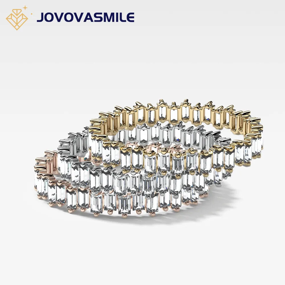 

JOVOVASMILE Moissanite Stackable Ring Eternity Band Baguette Gem Clustered Asymmetrical Anillos Engagement For Women Jewelry