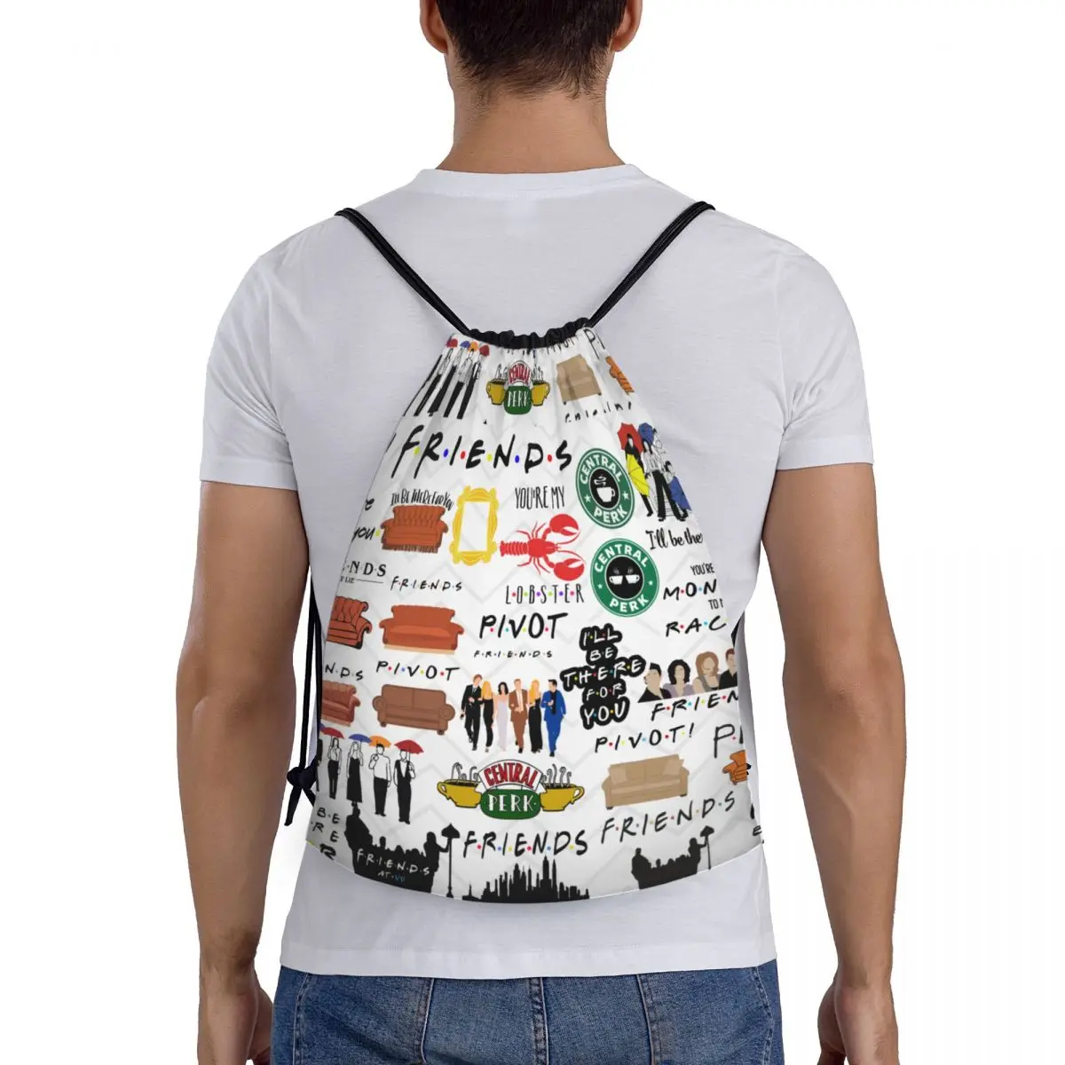 حقيبة كلاسيكية برباط على شكل أصدقاء كلاسيكية للنساء والرجال قابلة للطي لصالة الألعاب الرياضية حقيبة ظهر للتدريب على العرض التلفزيوني #5