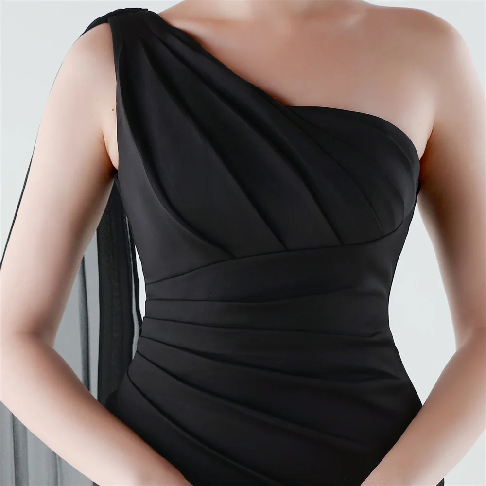 One-Shoulder-Abendkleid aus Satin und Chiffon für Damen, elegantes Meerjungfrauenkleid mit hohem Schlitz, schmale Passform, formelles Party-Abschlussballkleid