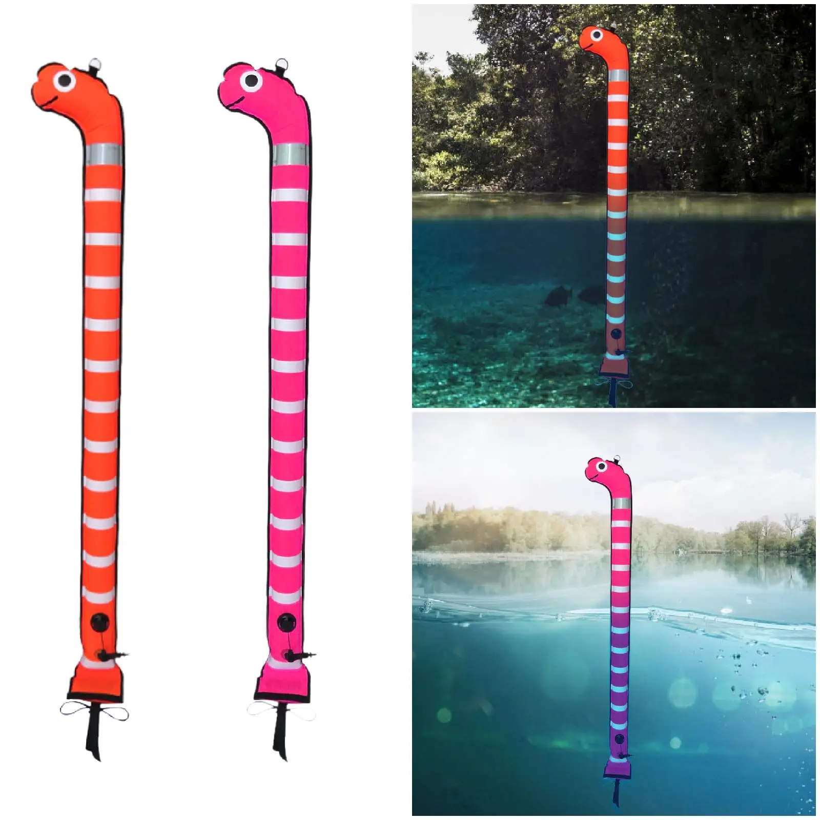 Surface Marker Buoy Highly Visible with Reflective Strip Snorkeling Underwater Diver Water Sports Surface Marker Signal Tube