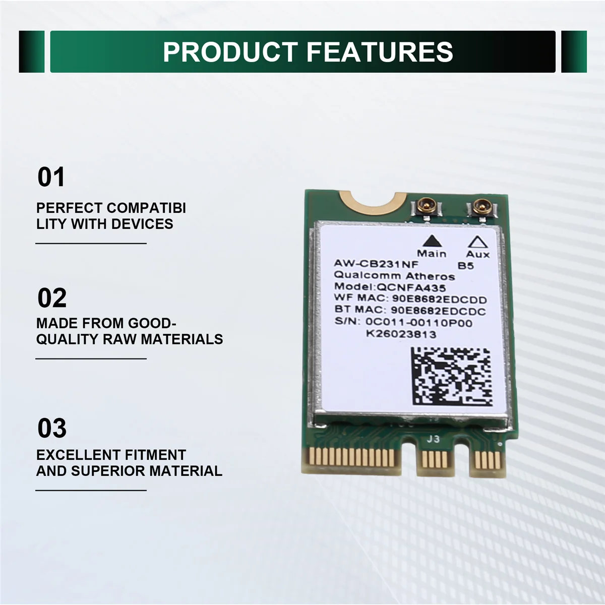 【Hot&Price】QCA9377 QCNFA435 Wireless Card Bluetooth4.1 WiFi Card 433Mbps 802.11AC 2.4G/5Ghz NGFF Network Adapter for Win 7/8/10
