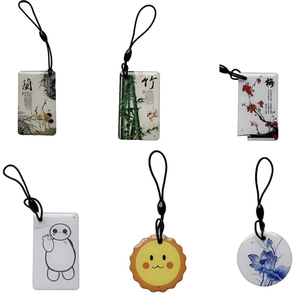 1Pcs EM4305 T5577 Rewritable 125Khz RFID Glue Dropping Epoxy Card Keychain Keys Ring Keyfob Cartoon Badge Fob Blank Tag